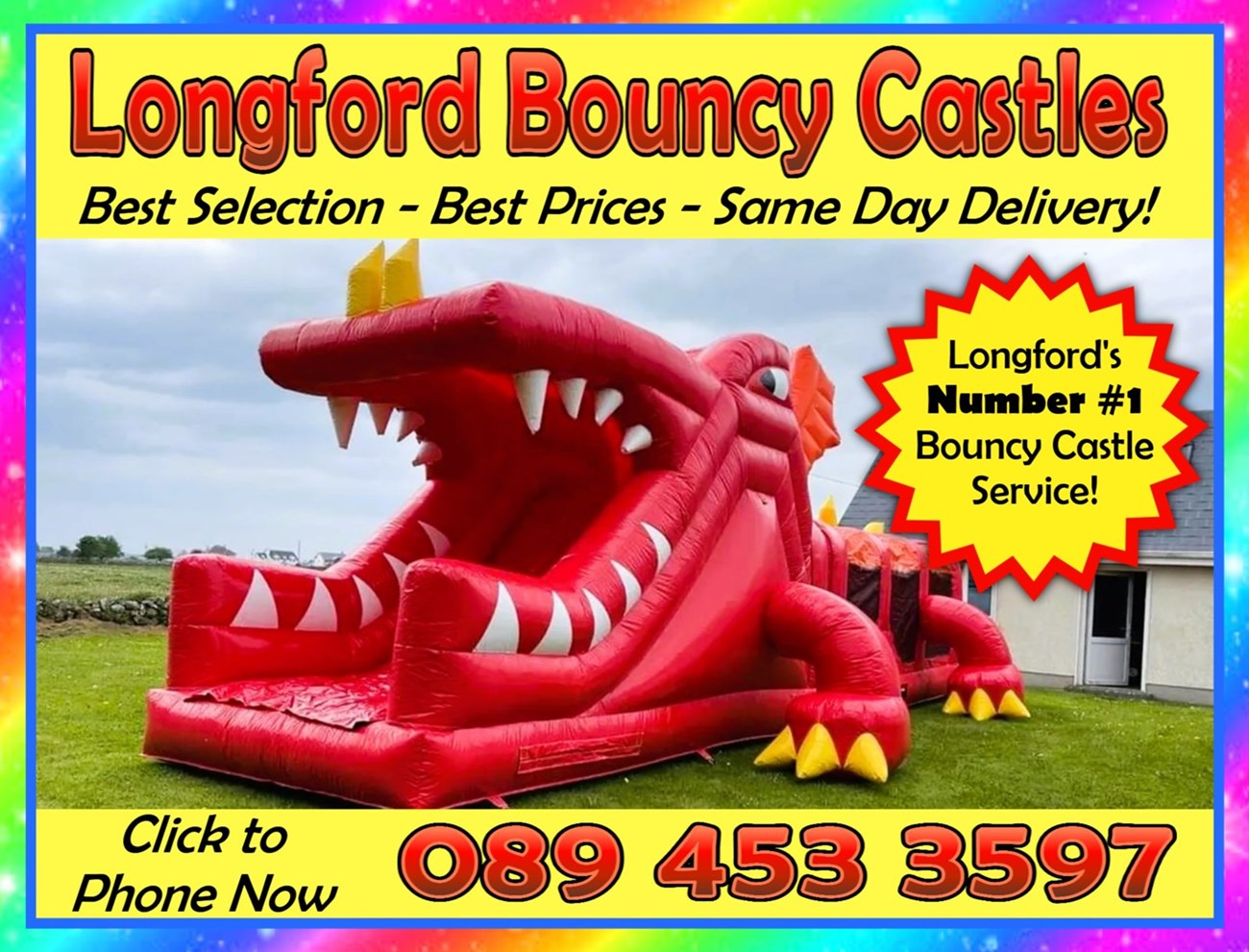 Click to phone now enquiring on bouncy castle hire in Longford