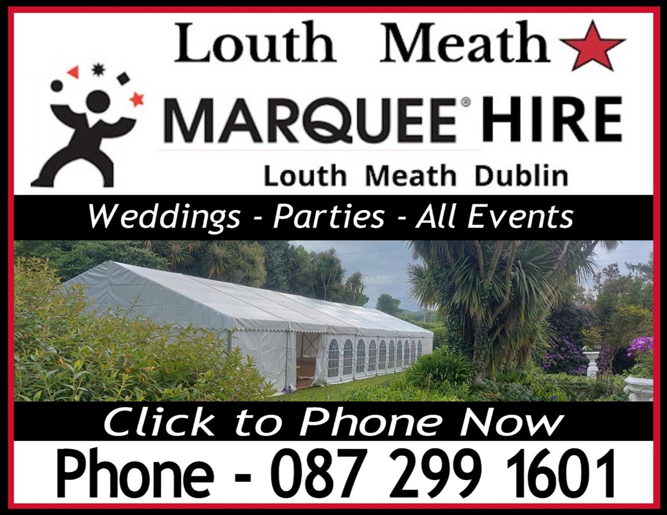 Click to phone now to enquire on marquee hire in Lucan
